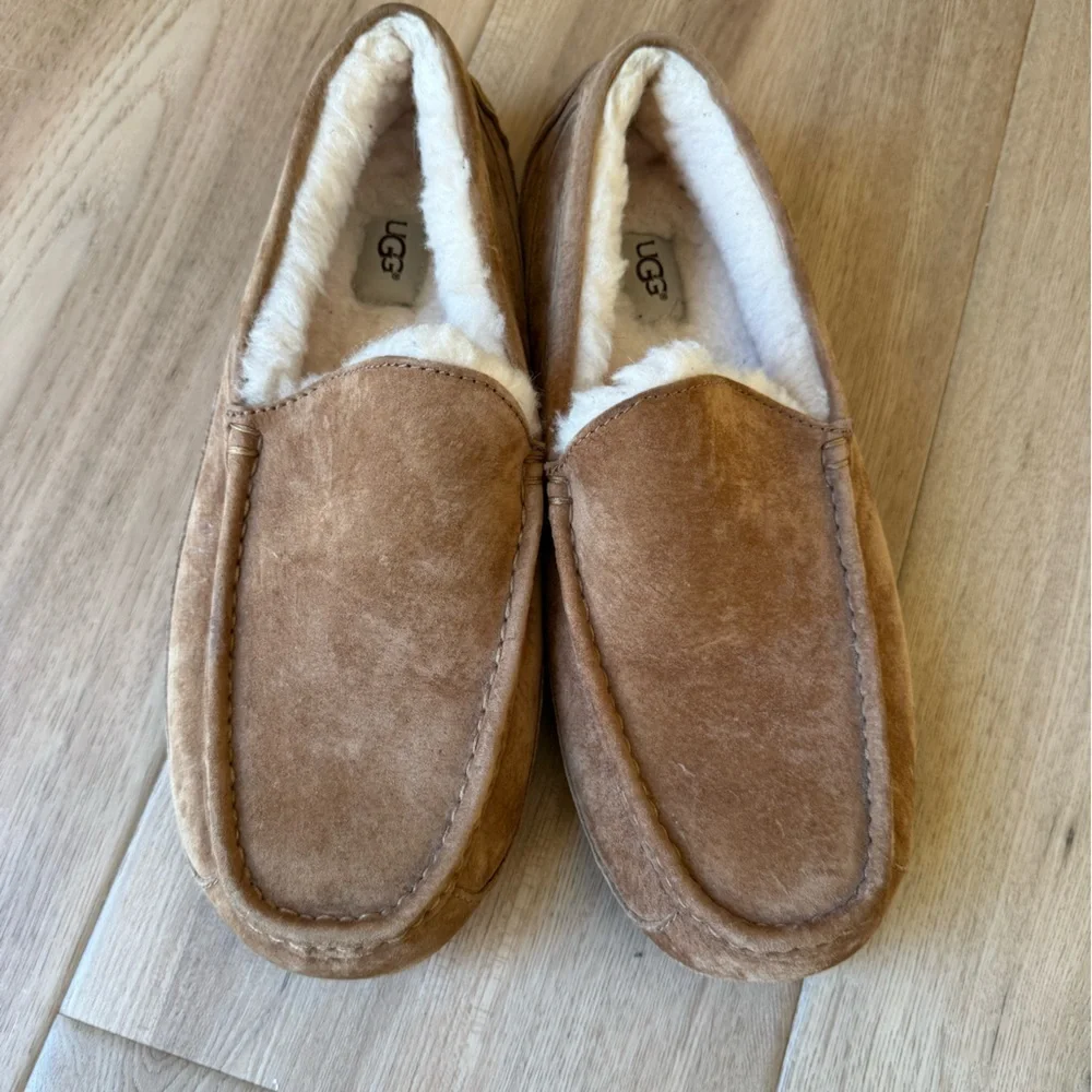 Ugg Ascot Chestnut Suede Men Winter Slippers With Shearling Lining Size 12 NWT